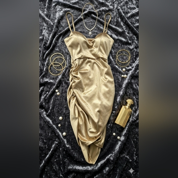 Elegant Gold Satin Dress - Picture 2 of 2